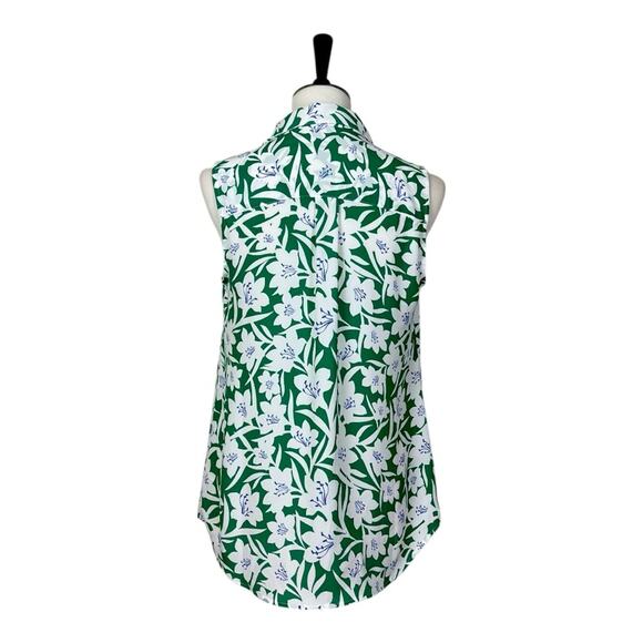 Cabi Top #6099 Collared V-neck Sleeveless Green White Floral Women’s Size Small - Picture 4 of 12